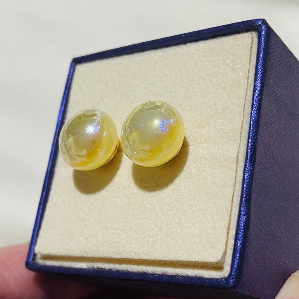 Yellow Pearl Candy Stud Earrings | Yellow Gold Settings | Multicolor Glitter Effect product photo 4
