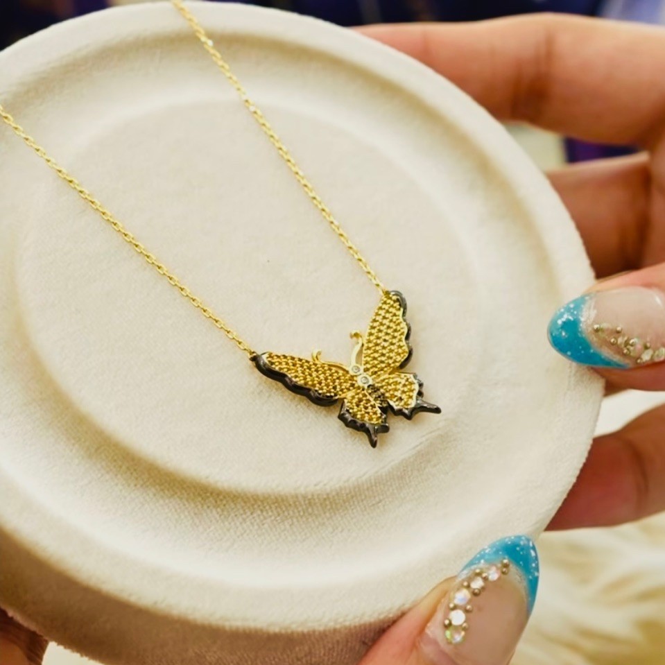 Yellow Butterfly Centered Necklace | 18K Yellow Gold Setting | Diamond Accent|Black Enamel product photo 3