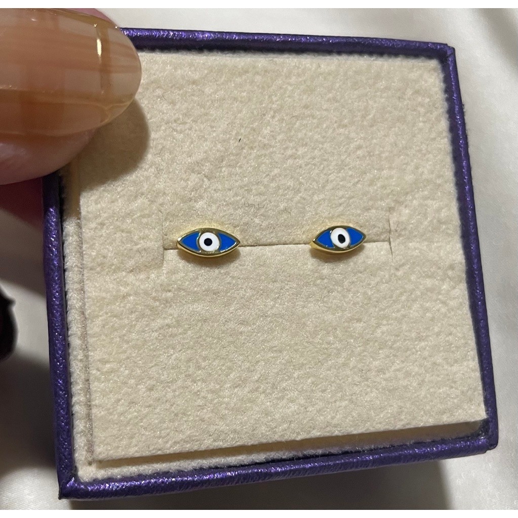 Tiny Evil Eye Enamel Stud Earrings | 18K Gold Setting | Protection & Good Luck Charm product photo 2