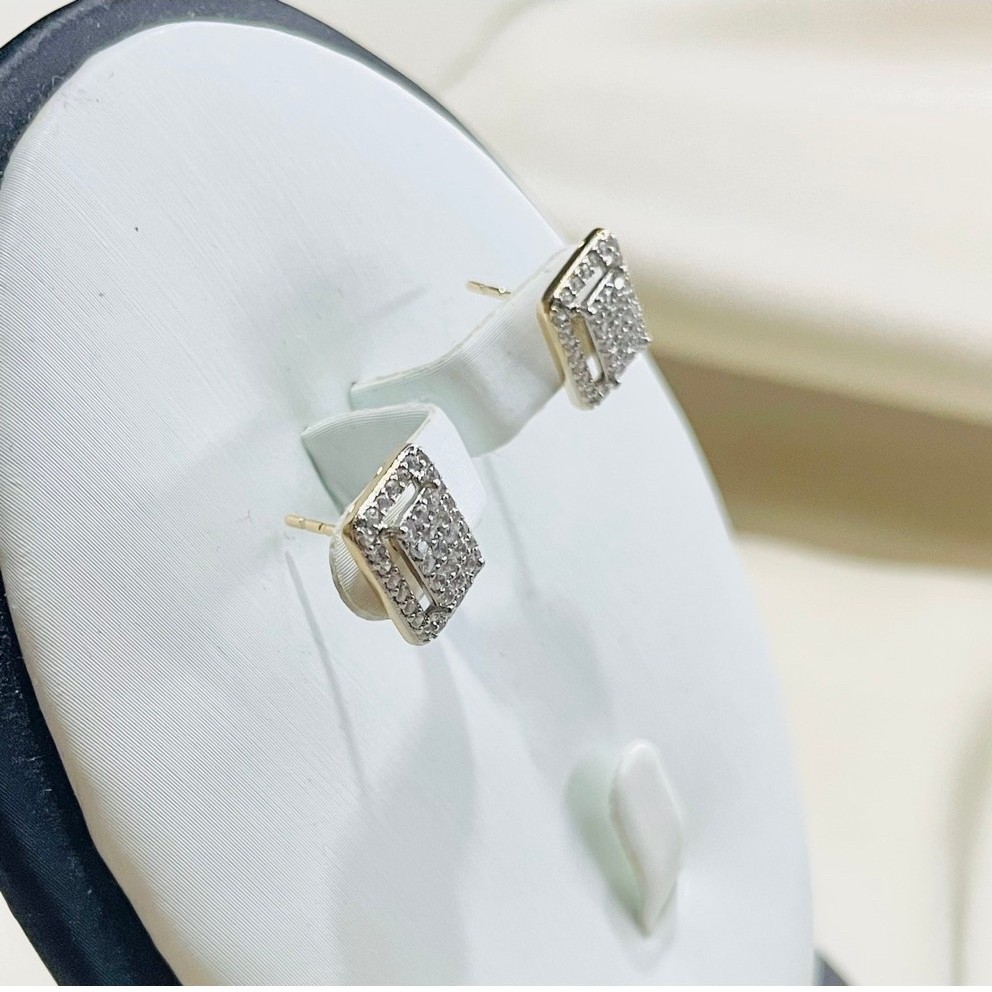 Rectangle Diamond Stud Earrings | 18K Yellow Gold Settings | Diamond Accent product photo 4