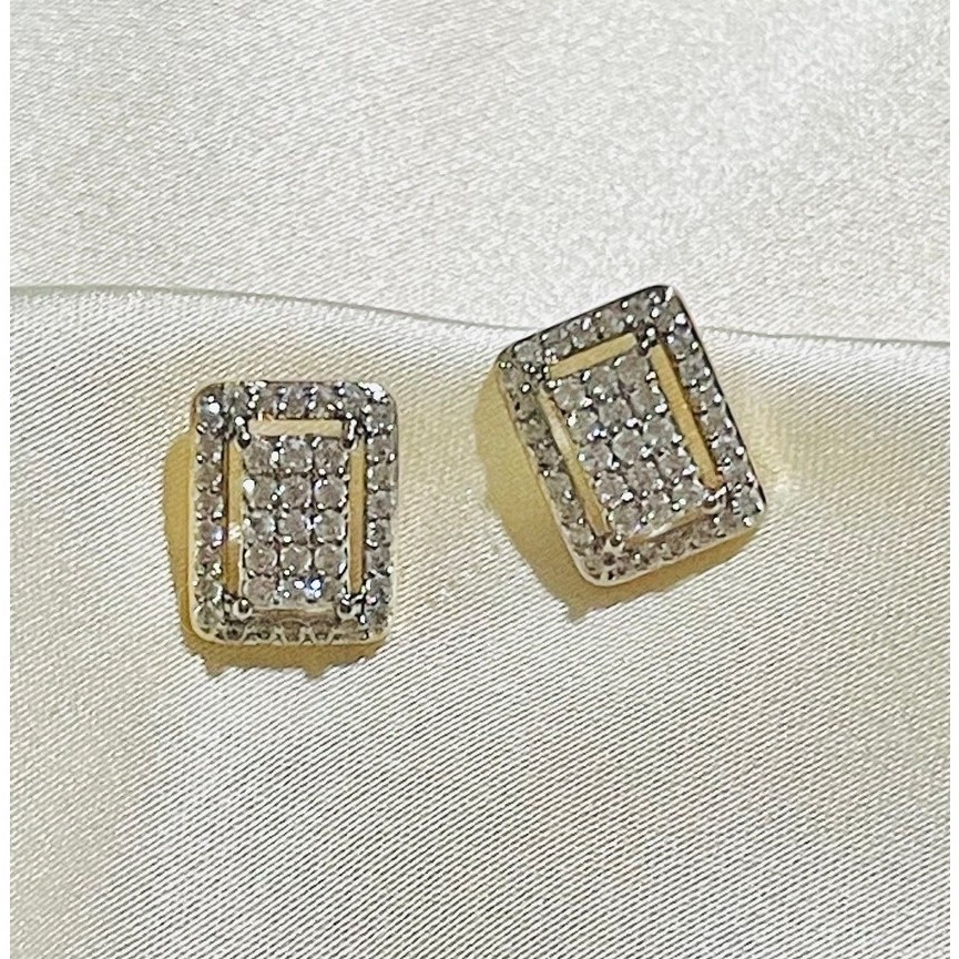 Rectangle Diamond Stud Earrings | 18K Yellow Gold Settings | Diamond Accent product photo 1