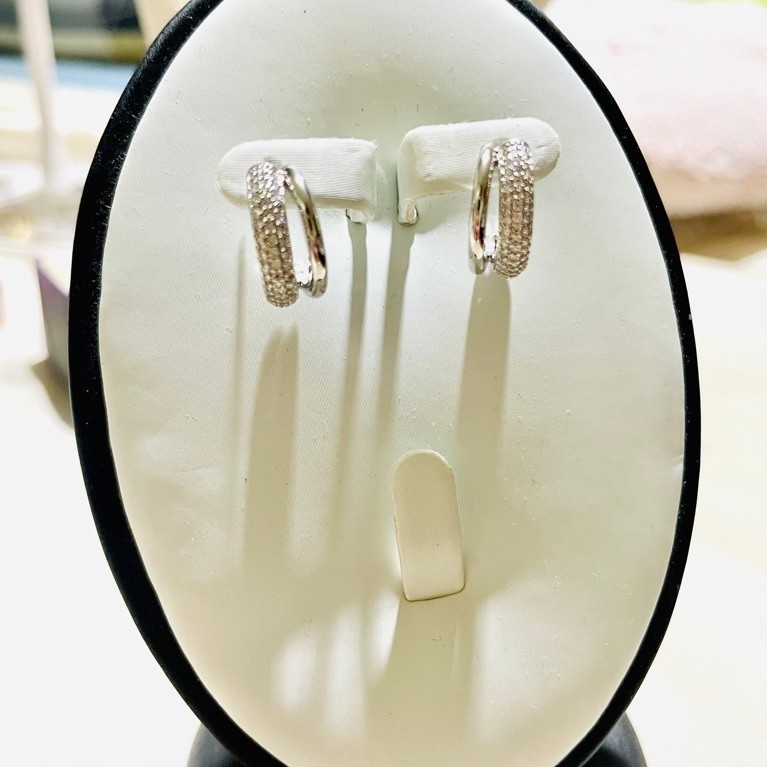 Pavé Diamond Hoop Earrings | Two-Tone Ring Design | Platinum Setting product photo 5