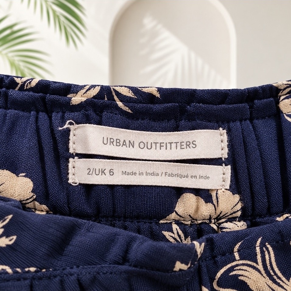 NAVY FLORAL MID-HIGH WAIST WIDE-LEG PANTS product photo 5