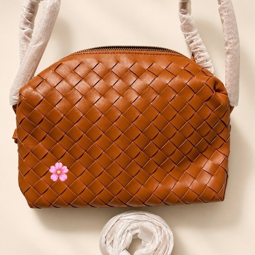 Women's Woven PU Leather Bag | 3-Way Handbag, Shoulder Bag & Sling Bag | Spacious | Camel Brown product photo 4