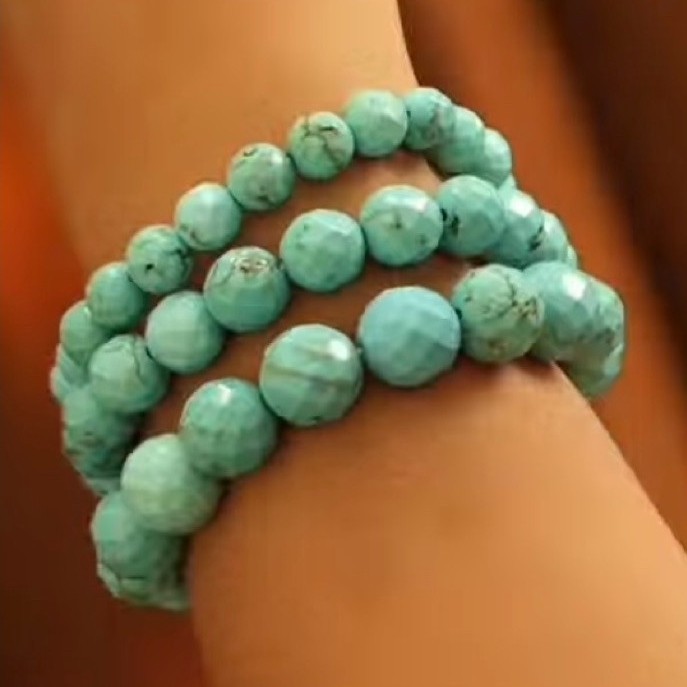 Genuine Turquoise Beaded Bracelet | Faceted Natural Stone | Nevada Turquoise | 7–7.5 Inches product photo 3