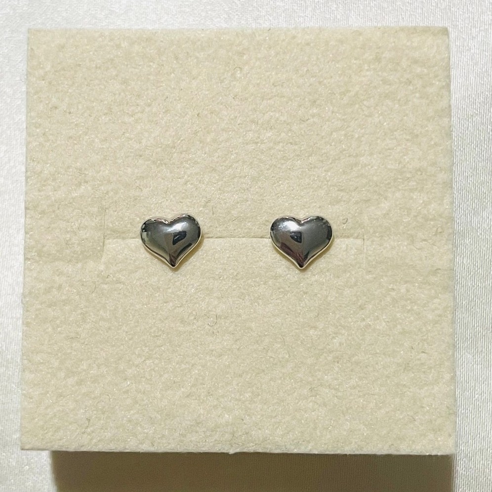 Minimalist Flat Heart Stud Earrings | Platinum Vermeil | Pure Sterling Silver 925