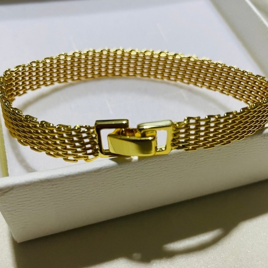 Vintage Mesh Bracelet | 18K Yellow Gold Settings | Solid Lock | 17–17.5 cm