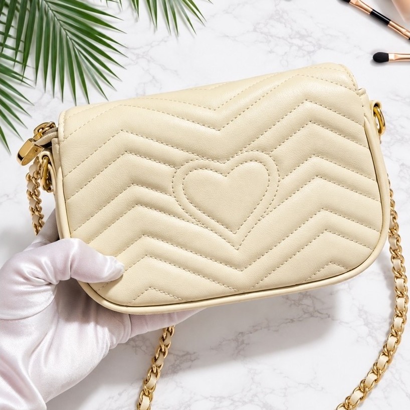Women's Quilted PU Leather Crossbody Bag | Chain Strap Sling Bag | Light Cream | Gold Hardware product photo 2