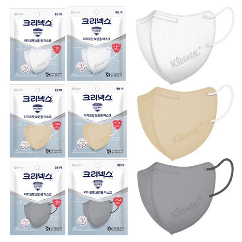 10pcs, KF94 Gray, Beige, White Protection Mask from Kleenex South Korea