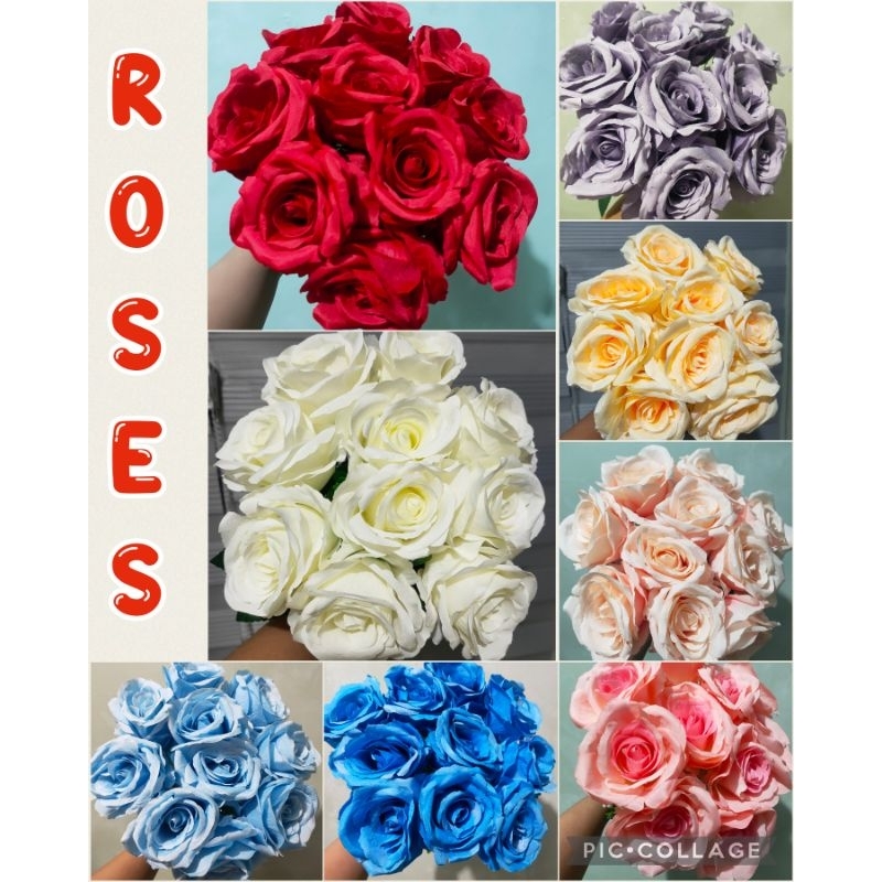 10heads Artificial roses White Rose Red roses Light Pink blue roses ...