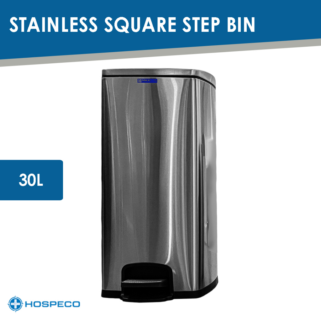 MaxBin Stainless Square Step Bin 30L Trash Can with Cover Foot