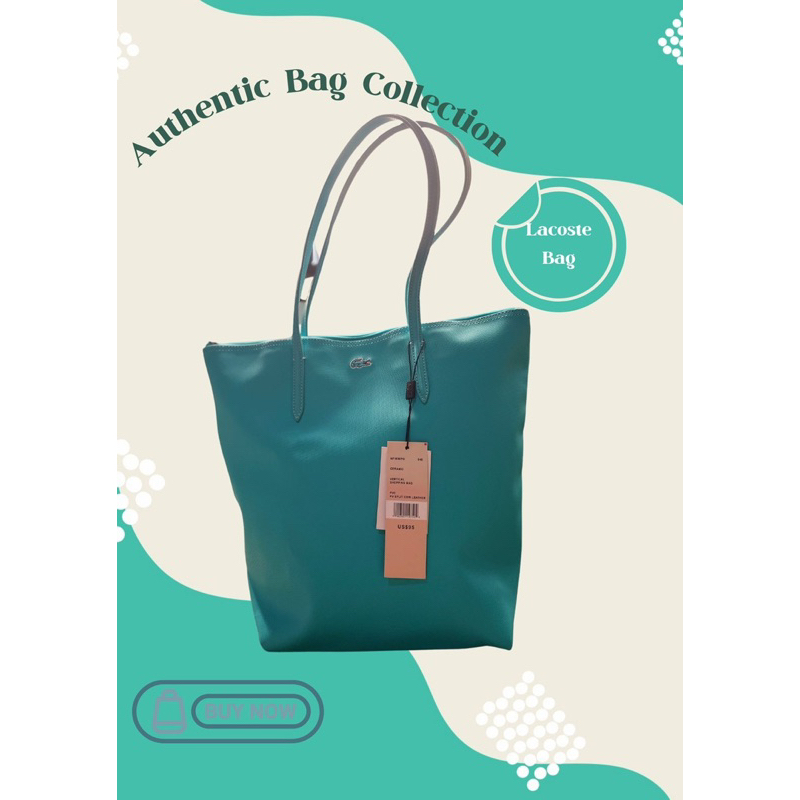 ORIGINAL Lacoste Vertical Shopping Bag | Long Handle | Aqua | Split Cow ...