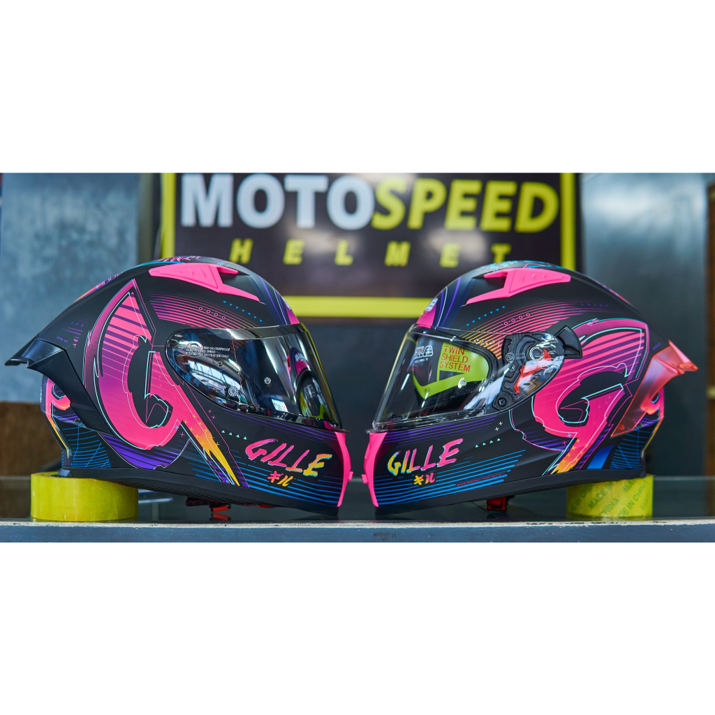 Gille Gts V Couple Xsaber Pink Full Face Dual Visor Motorcycle Helmet With Free Clear Lens