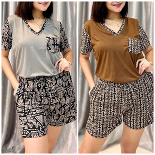 Casset V-Neck Combi and Knotted design top and shorts  terno with side pocket