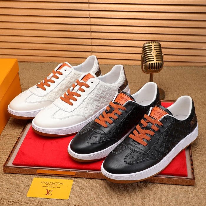 Original Louis Vuitton LV Leather Black Gold Casual Sneaker Shoes for ...