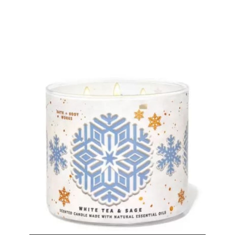White Tea & Sage 3wick candle white barnBath & Body Works Shopee
