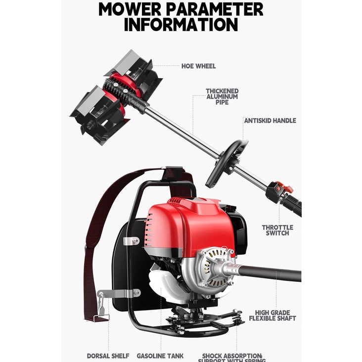Multifunctional 4 Stroke Brush cutter Tiller attachment with Big Frame