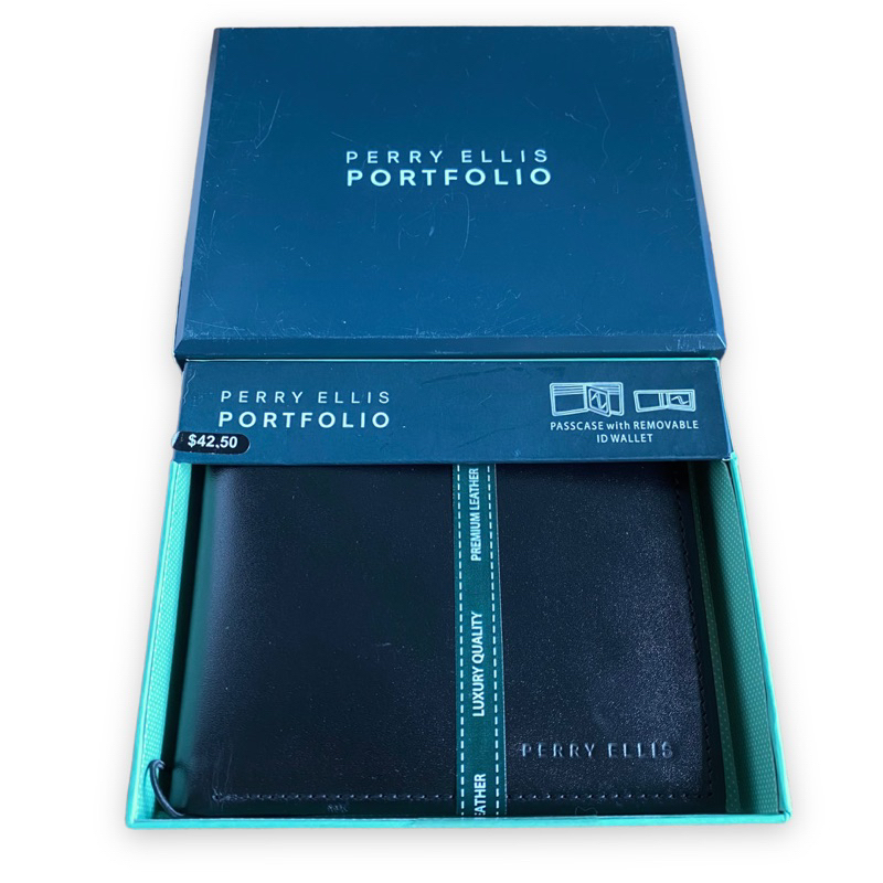 Perry Ellis Portfolio Men's Leather Passcase Wallet - Slim & Stylish, Black