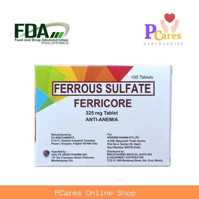 FERRICORE Ferrous Sulfate 325 mg 100 Tablets AntiAnemia Shopee Philippines