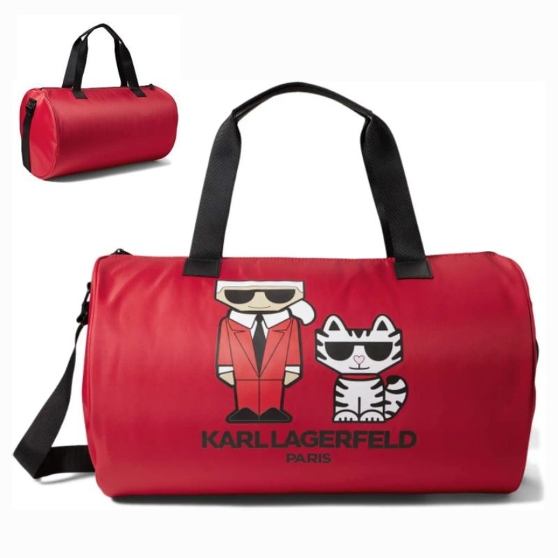Karl Lagerfeld Paris Red Duffle Bag Weekender Travel Gym Karl Original