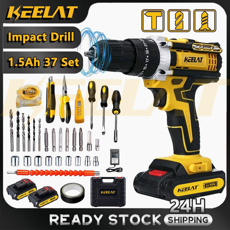 KEELAT Cordless Drill Power Drill Impact Drill Screwdriver Hammer Wall