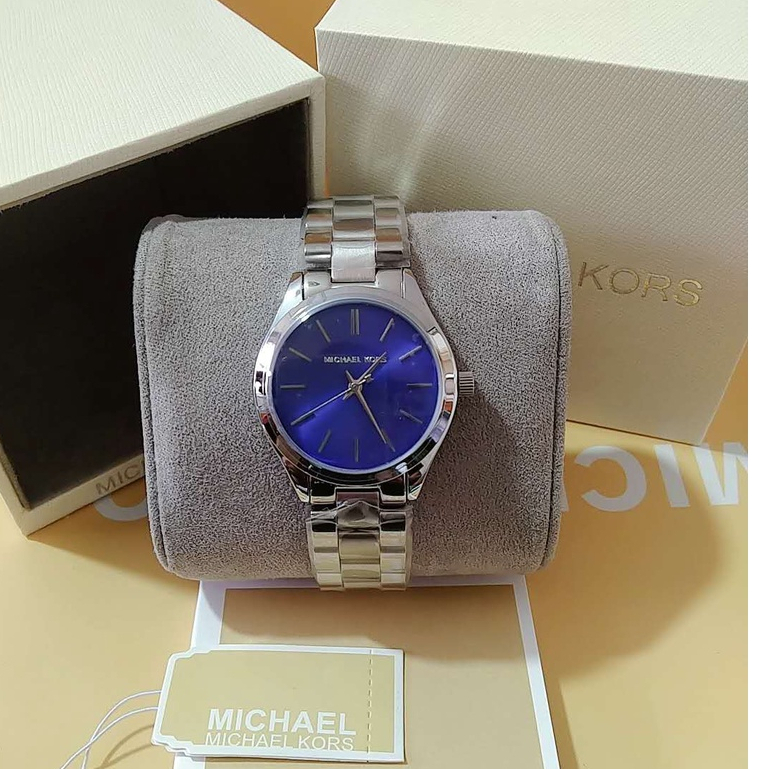 mk watch slimrunway 36mm small analog watch mk3292 silver blue face watch Shopee Philippines