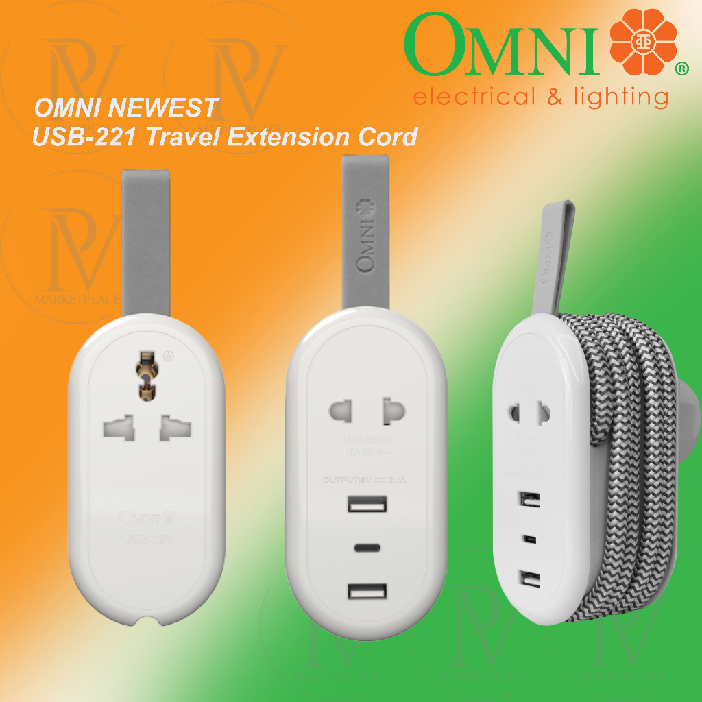 OMNI Pocket Extension Cord w/ USB a and type C Fast Charger Shopee
