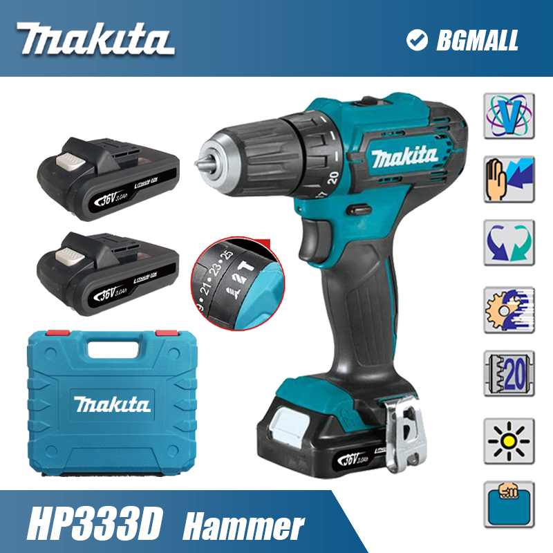 Makita HP333D Cordless Drill Electric Hammer Impact 2 Battery With Case