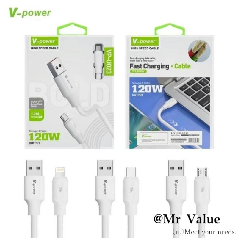 Original V-Power 120W 1.2Meter High Speed Cable Fast Charging Android ...