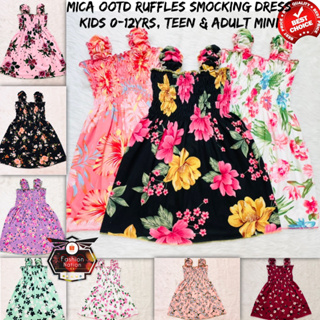 Mica OOTD Ruffles Kids Dress 0-10y/o Baby Adult Mini Teen Girls Smocking Cute Pambahay Wear