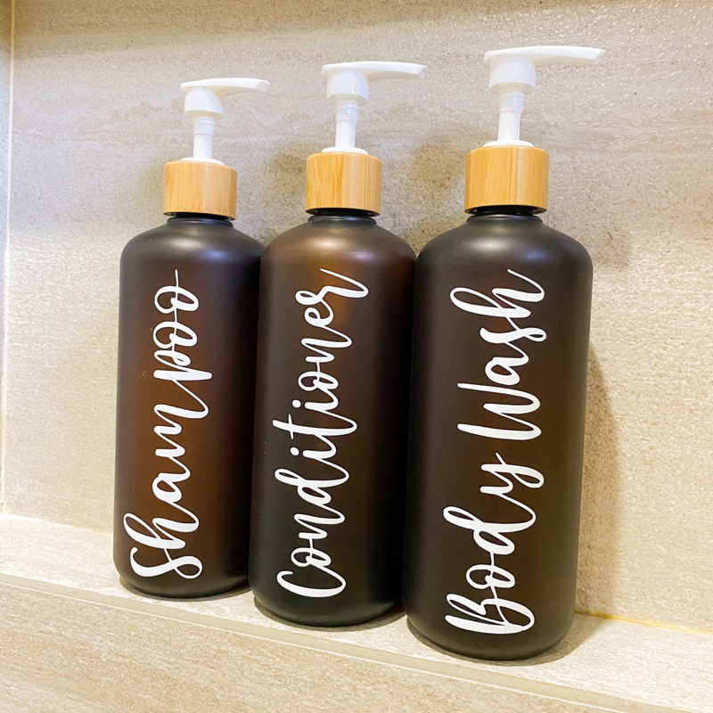 HLM REFILLABLE AMBER PUMP BOTTLE 500mL with BAMBOO PUMP LID Shopee