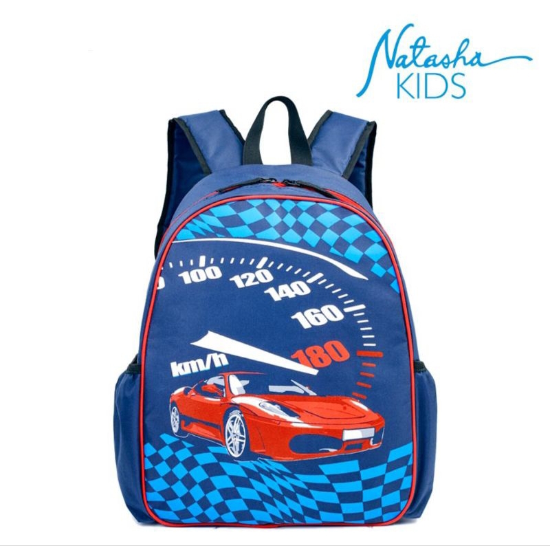 PSS Natasha Kids Boy's Royal Blue and Navy Sports Car Print Backpack