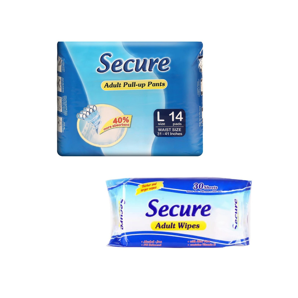 Secure Adult Wipes 30's with Secure Adult Pull-up Pants - Large 14's ...