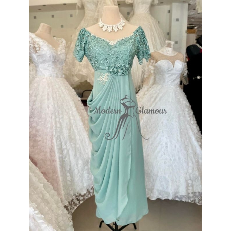 Shop sage green gown for ninang for Sale on Shopee Philippines