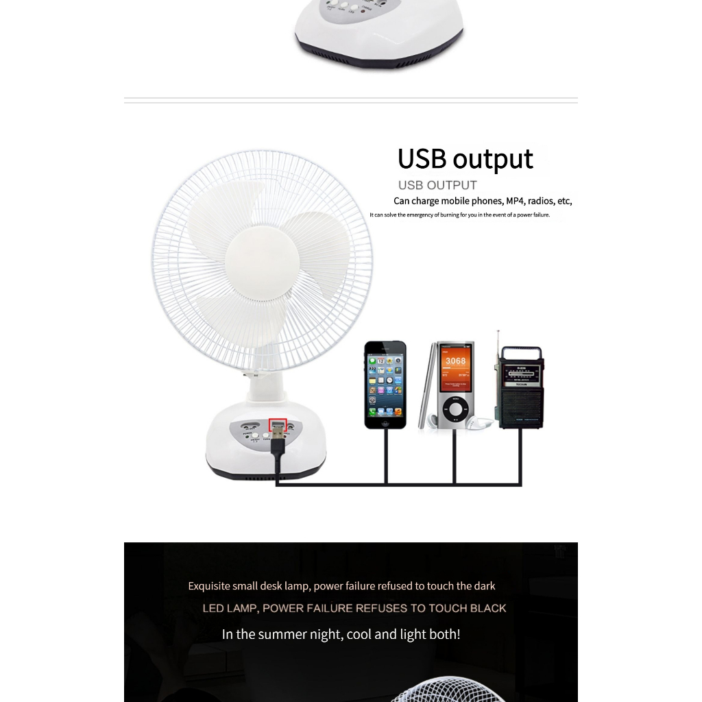 Solar fan 12-14-16 inch desktop fan (with two LED bulbs), outdoor camping home fan, solar charging dual-purpose fan, USB charging fan, high-power energy-saving fan, high endurance multifunctional electric fan Long standby silent air circulation machine - Image 3