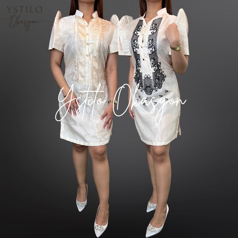 slim fit dress slacks Black Gazar Cocktail Filipiniana Dress