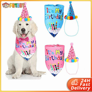 Pet Happy Birthday Decoration Dog Cat Costume Hats Bowknot Bandana Neckerchief Bibs Banners Party