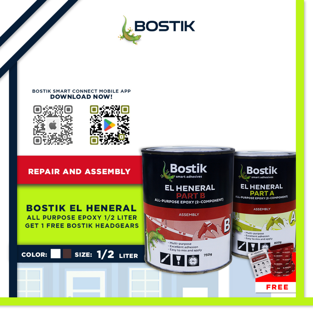 Buy 1 Bostik El Heneral All Purpose Epoxy 1/2 Liter Get 1 Free!! Bostik Headgears