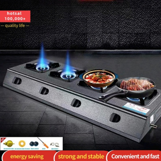Commercial claypot rice multi-stove stainless steel long four honeycomb burner desktop gas casserole
