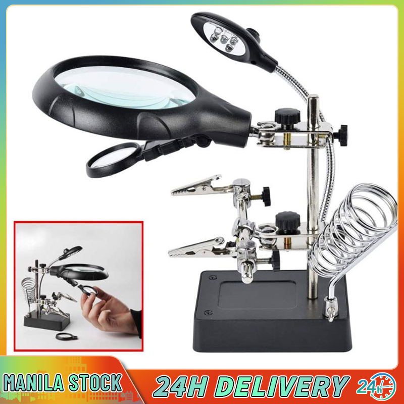 Aid Hand Clip LED Magnifying Soldering Iron Stand Lens Magnifier for Jewelry