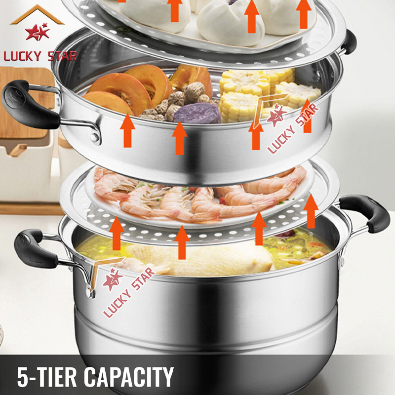 28CM 3Layer Steamer Pot Stainless Steel Steam Pot Kitchen Tools Cooking CasseroleLUCKY STAR