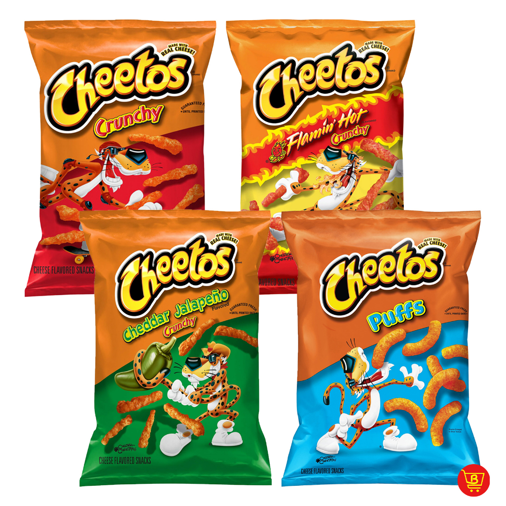 Cheetos Puffs, Cheetos Crunchy, Cheetos Cheddar Jalapeño Crunchy, Flamin Hot Crunchy 9oz/8oz