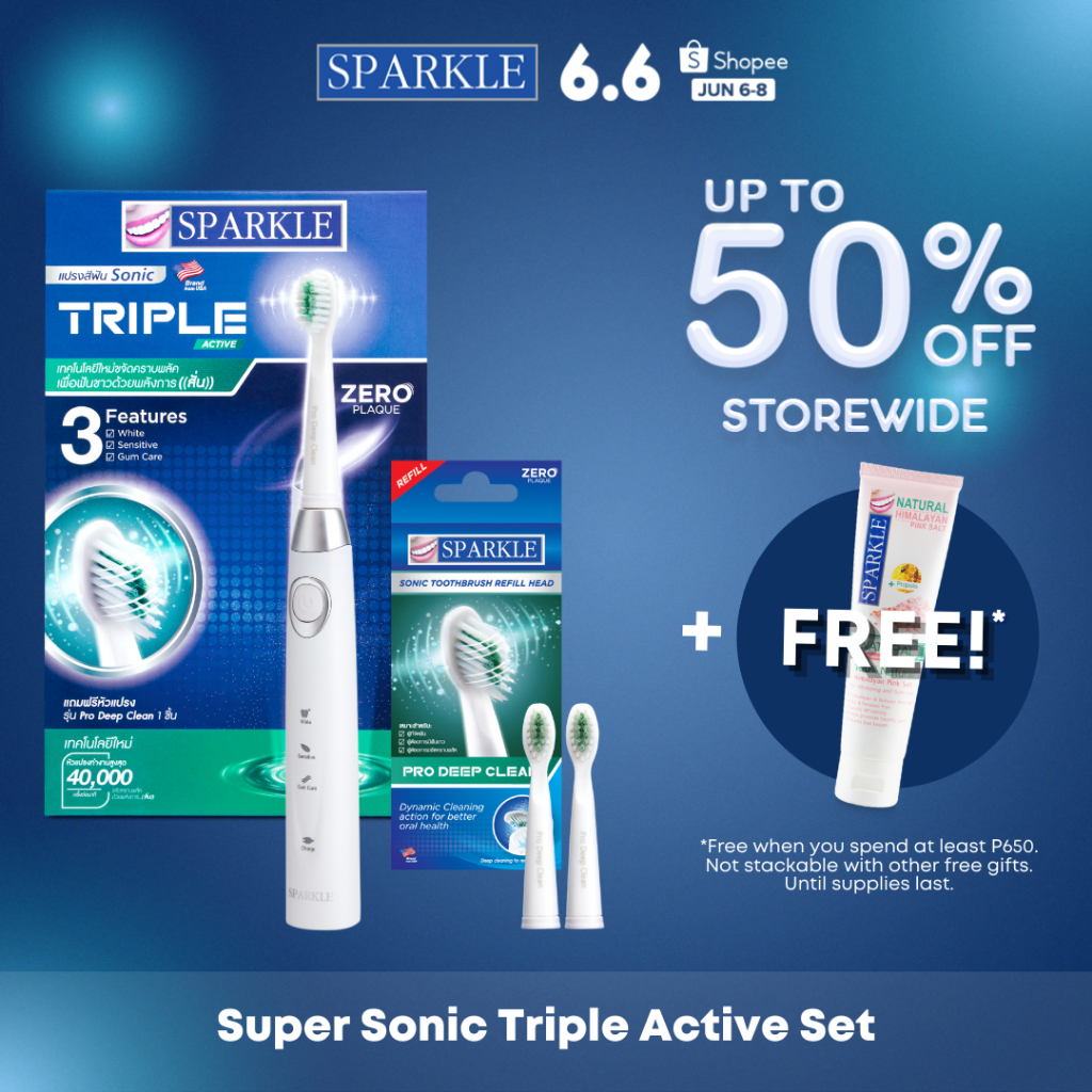 SPARKLE Super Sonic Triple Active Set (Triple Active Electronic Toothbrush and Refill)