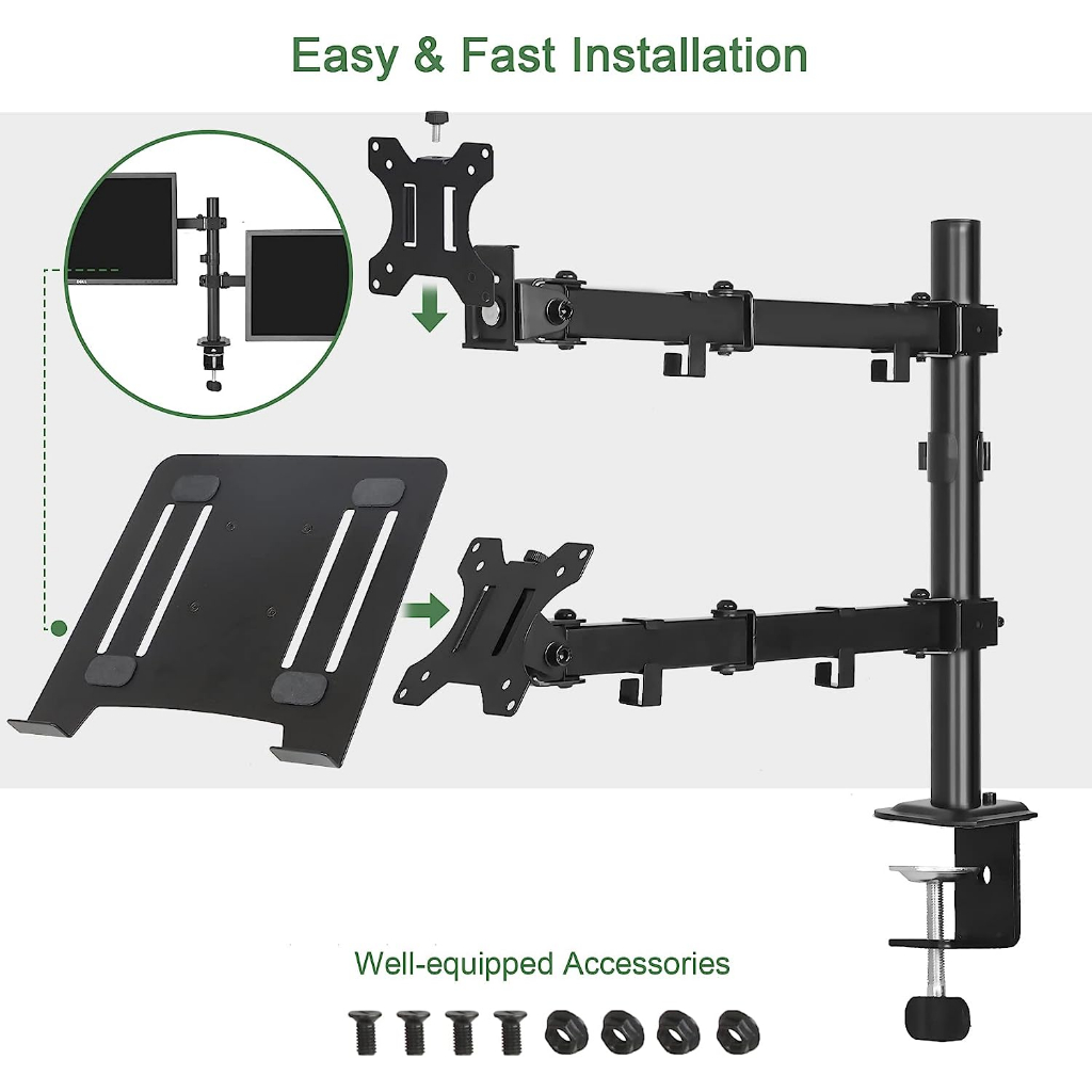 Inplay KMT-4 Monitor Stand With Laptop Tray Dual Arm Desk Mount Fully Adjustable Monitor Mount - Image 5