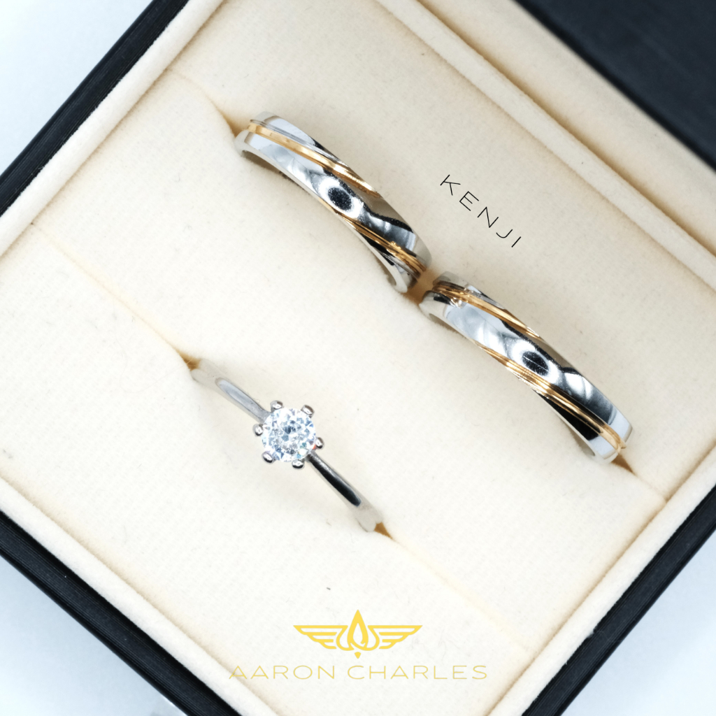 [AC] 3 in 1- Free Engraved Name Wedding Rings with Free Engagement Ring Set - Kenji ✨