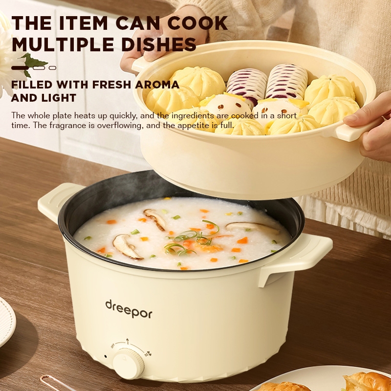 Dreepor Multi Electric Cooker Rice Cooker Hot pot Cooker Non Stick Pan With Steamer - Image 3