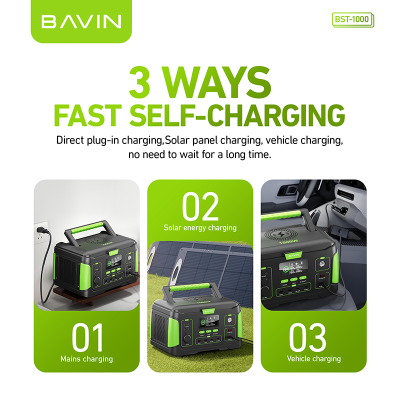BAVIN BST1000 1000W 218400mAh/ 650W 171600mAh /300W 72800mAh Power Station W/ Solar Panel Input — view 5