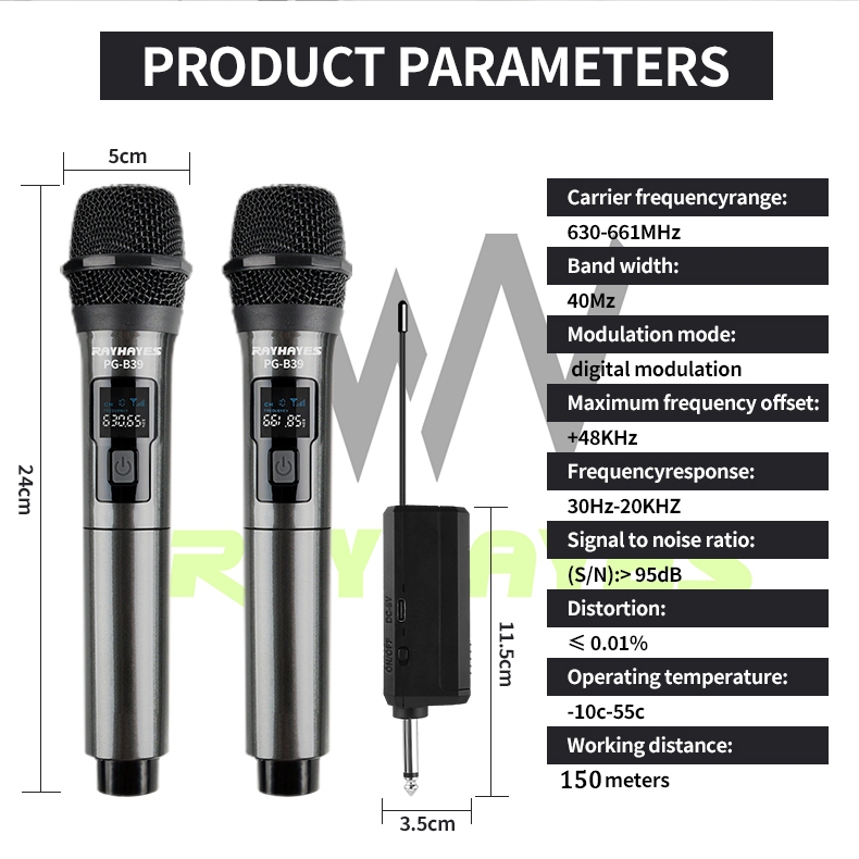 RAYHAYES Professional Wireless Microphone UHF Handheld Rechargeable Dynamic Microphone For Karaoke - Image 8