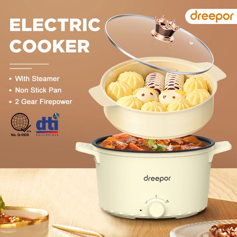 Dreepor Multi Electric Cooker Rice Cooker Hot pot Cooker Non Stick Pan With Steamer