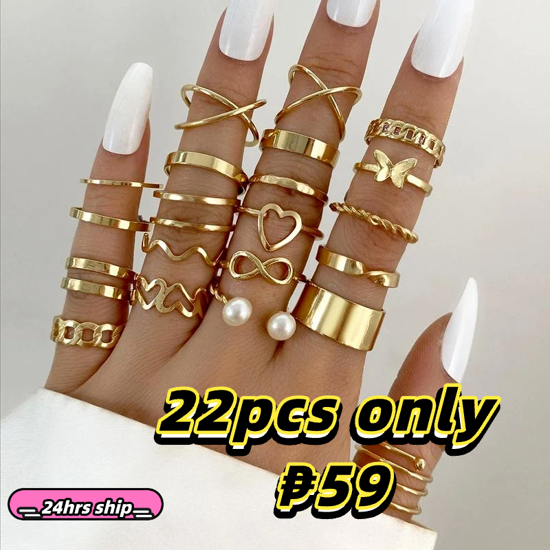 INS HOT 22Pcs/Set Fashion Jewelry Women Rings For Daily Life Hollow Love Heart Finger Opening Rings